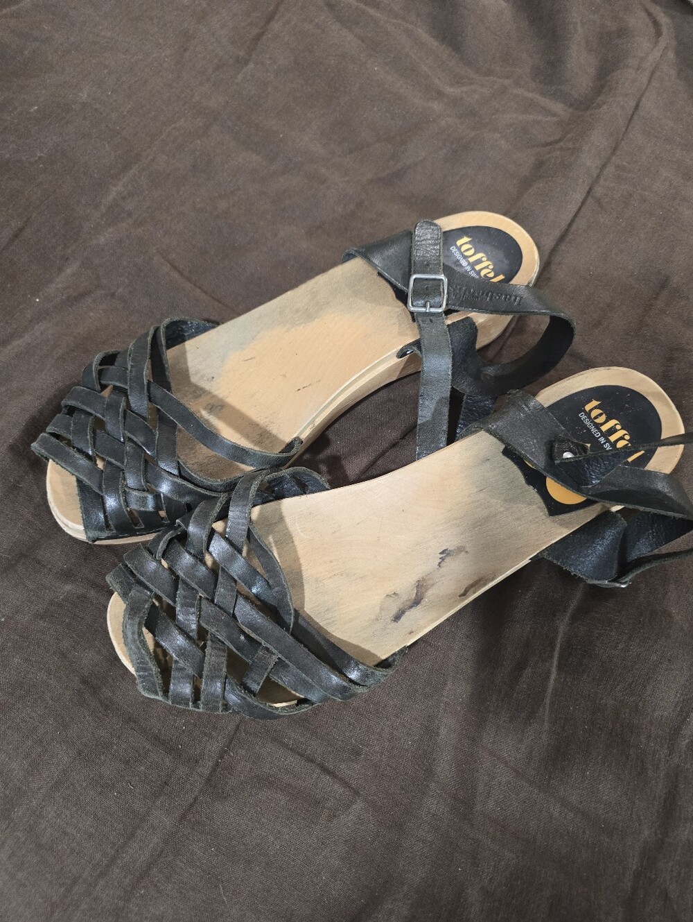 Swedish Hasbeens Sandals Womens Size 41 US 11 Brown Braided Sky High Clog Toffel